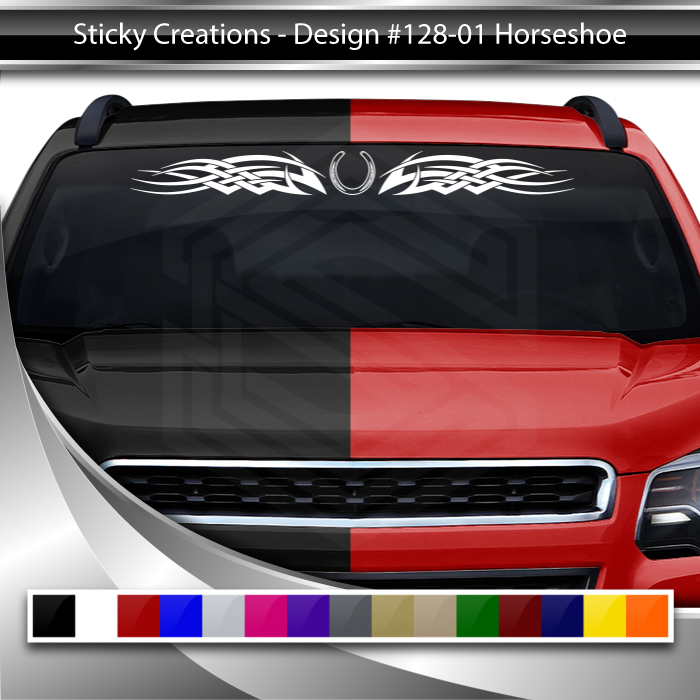 #128 HORSESHOE Decal Sticker Windshield Window Vinyl Graphic Banner Decoration Tribal Celtic Knot Design 36"x4.25"+