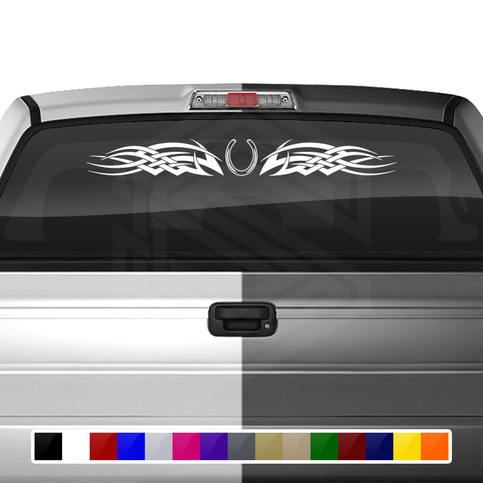 #128 HORSESHOE Decal Sticker Windshield Window Vinyl Graphic Banner Decoration Tribal Celtic Knot Design 36"x4.25"+