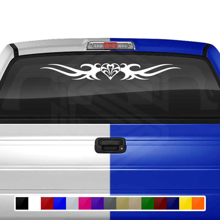 #133 HEART Decal Sticker Windshield Window Vinyl Graphic Banner Decoration Tribal Scroll Design 36"x4.25"+
