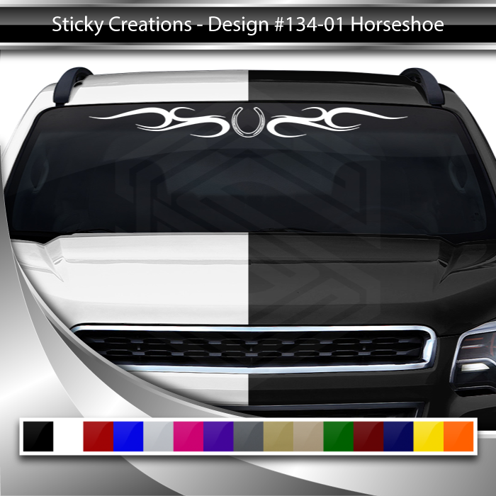 #134 HORSESHOE Decal Sticker Windshield Window Vinyl Graphic Banner Decoration Tribal Swirl Design 36"x4.25"+