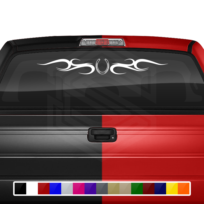 #134 HORSESHOE Decal Sticker Windshield Window Vinyl Graphic Banner Decoration Tribal Swirl Design 36"x4.25"+