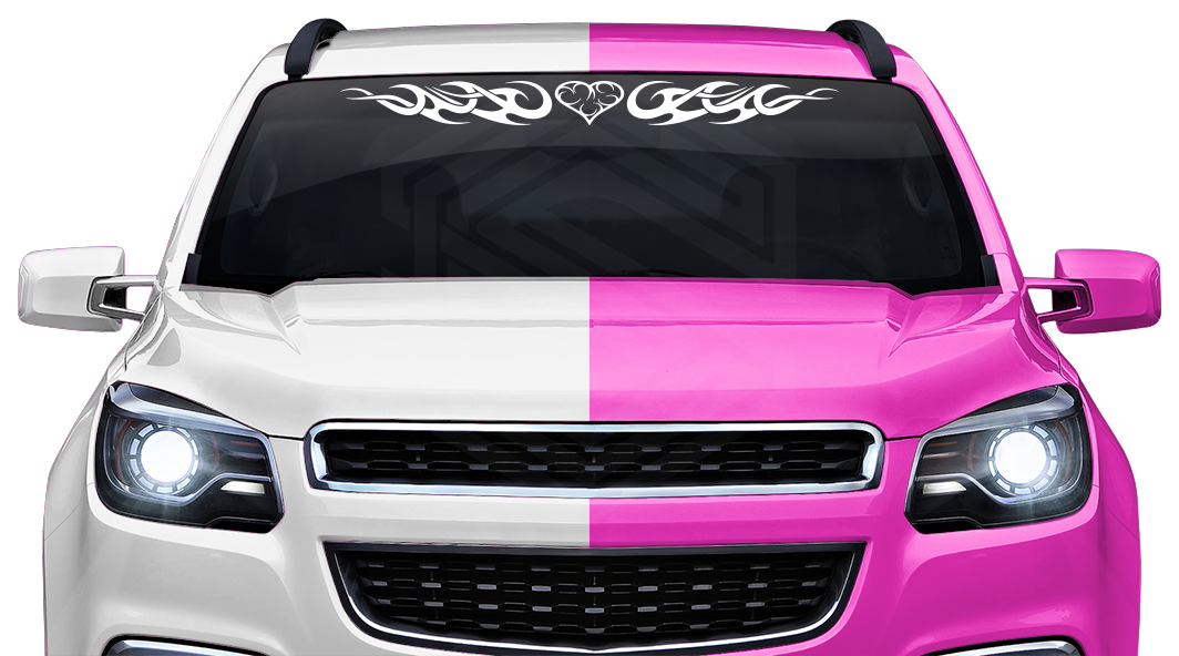 #138 HEART Decal Sticker Windshield Window Vinyl Graphic Banner Decoration Tribal Flame Curls Design 36"x4.25"+