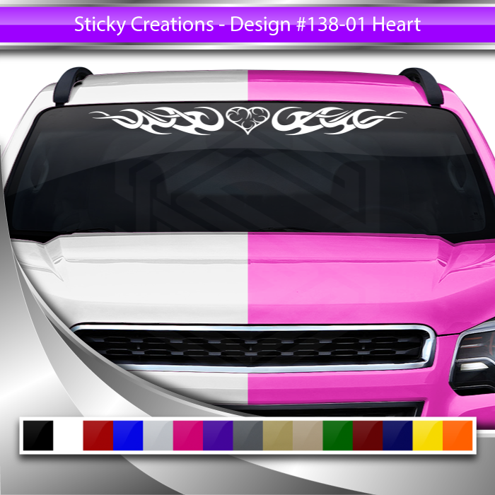 #138 HEART Decal Sticker Windshield Window Vinyl Graphic Banner Decoration Tribal Flame Curls Design 36"x4.25"+