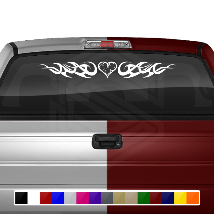 #138 HEART Decal Sticker Windshield Window Vinyl Graphic Banner Decoration Tribal Flame Curls Design 36"x4.25"+