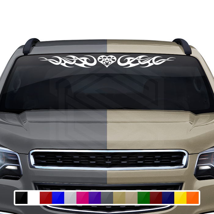 #138 HEART Decal Sticker Windshield Window Vinyl Graphic Banner Decoration Tribal Flame Curls Design 36"x4.25"+