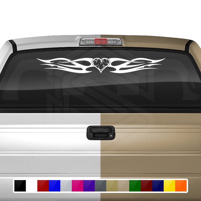 #142 HEART Decal Sticker Windshield Window Vinyl Graphic Banner Decoration Tribal Flame Design 36"x4.25"+