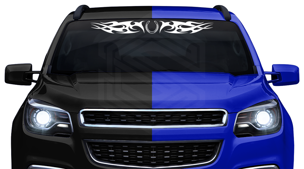 #148 HORSESHOE Decal Sticker Windshield Window Vinyl Graphic Banner Decoration Tribal Flame Design 36"x4.25"+