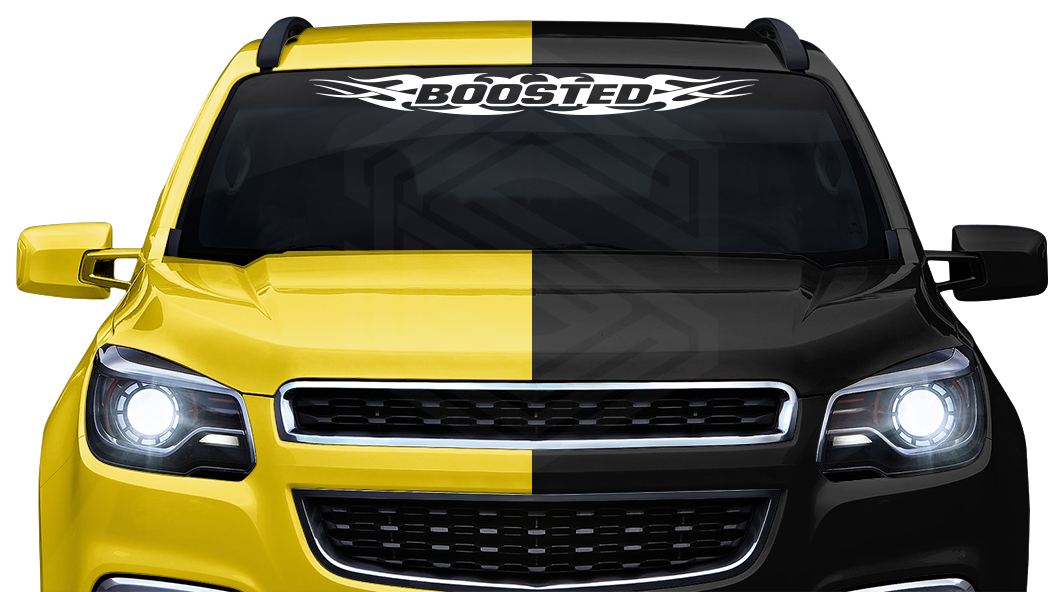 #148 BOOSTED Decal Sticker Windshield Window Vinyl Graphic Banner Decoration Tribal Flame Design 36"x4.25"+
