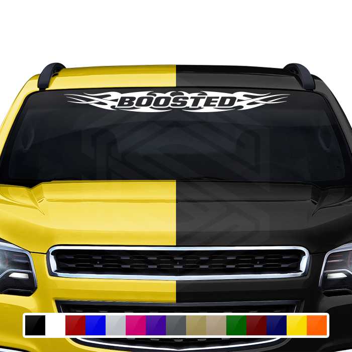 #148 BOOSTED Decal Sticker Windshield Window Vinyl Graphic Banner Decoration Tribal Flame Design 36"x4.25"+