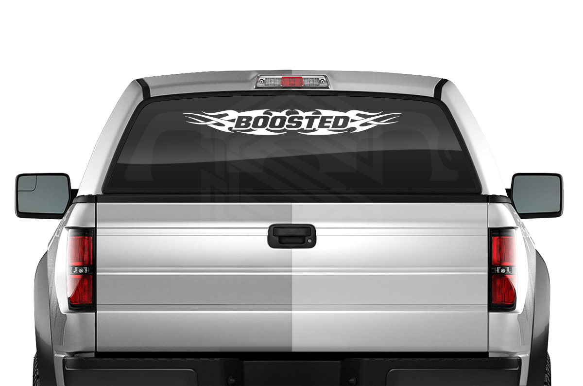 #148 BOOSTED Decal Sticker Windshield Window Vinyl Graphic Banner Decoration Tribal Flame Design 36"x4.25"+