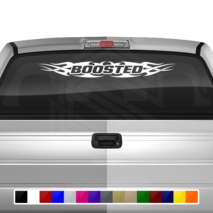#148 BOOSTED Decal Sticker Windshield Window Vinyl Graphic Banner Decoration Tribal Flame Design 36"x4.25"+