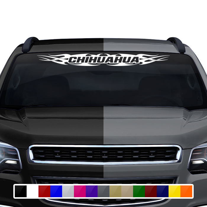 #148 CHIHUAHUA CHIH Mexico Decal Sticker Windshield Window Vinyl Graphic Banner Decoration Tribal Flame Design 36"x4.25"+