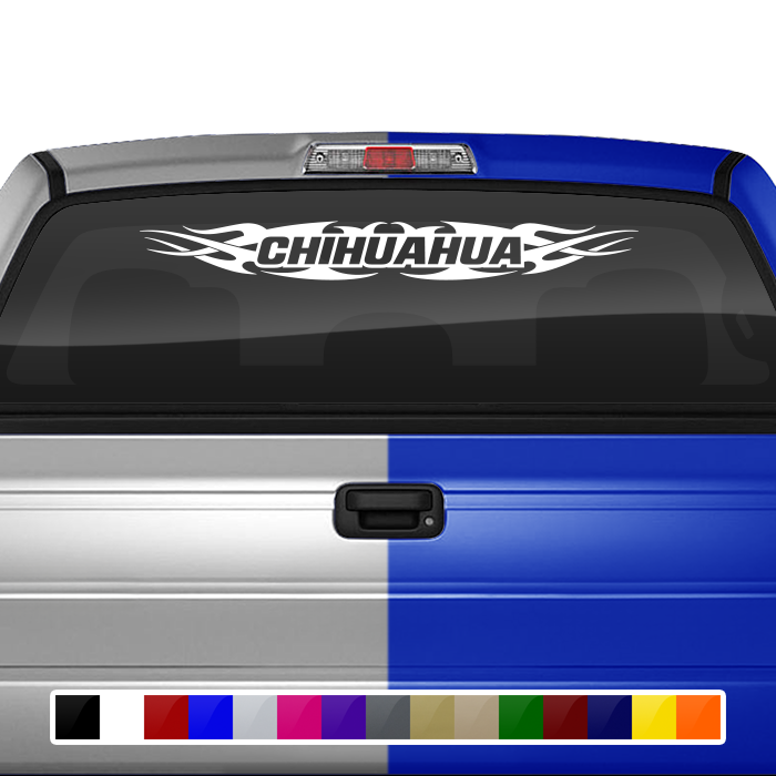 #148 CHIHUAHUA CHIH Mexico Decal Sticker Windshield Window Vinyl Graphic Banner Decoration Tribal Flame Design 36"x4.25"+