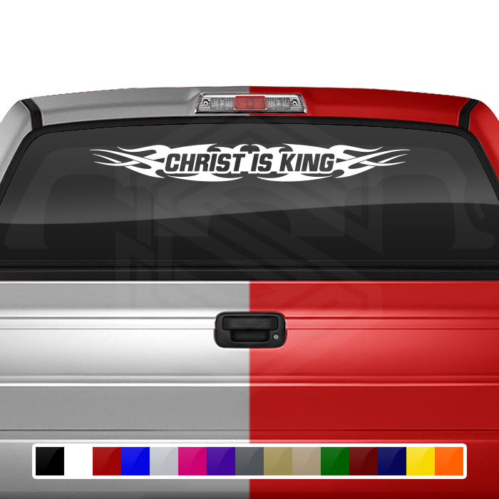 #148 CHRIST IS KING Decal Sticker Windshield Window Vinyl Graphic Banner Decoration Tribal Flame Design 36"x4.25"+