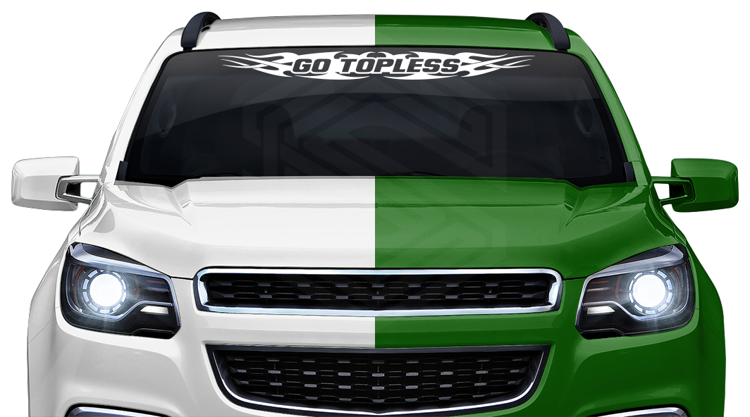 #148 GO TOPLESS Decal Sticker Windshield Window Vinyl Graphic Banner Decoration Tribal Flame Design 36"x4.25"+