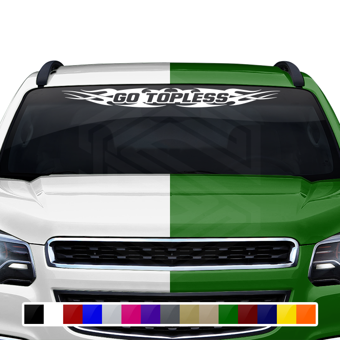 #148 GO TOPLESS Decal Sticker Windshield Window Vinyl Graphic Banner Decoration Tribal Flame Design 36"x4.25"+