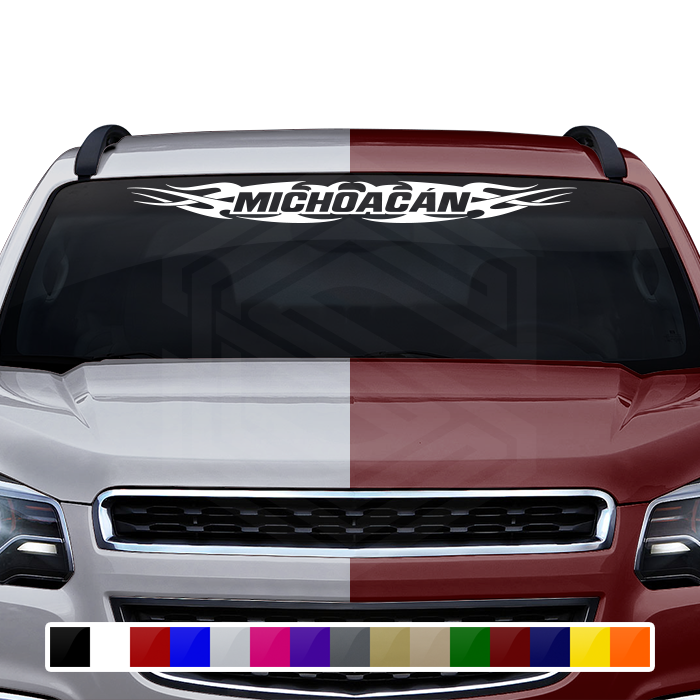 #148 MICHOACÁN MICH Mexico Decal Sticker Windshield Window Vinyl Graphic Banner Decoration Tribal Flame Design 36"x4.25"+