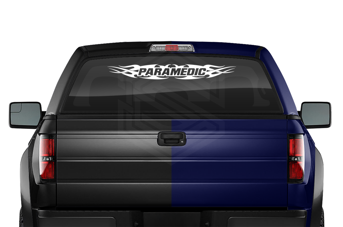 #148 PARAMEDIC Decal Sticker Windshield Window Vinyl Graphic Banner Decoration Tribal Flame Design 36"x4.25"