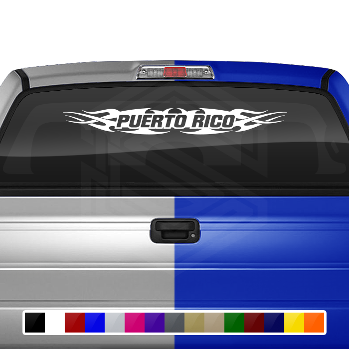 #148 PUERTO RICO Decal Sticker Windshield Window Vinyl Graphic Banner Decoration Tribal Flame Design 36"x4.25"+