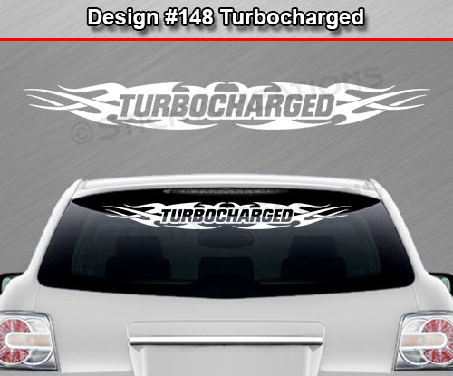 Calcomanía TURBOCHARGED n.° 148 para parabrisas y ventana, vinilo gráfico decorativo, diseño de llama tribal, 91 x 10,8 cm o más
