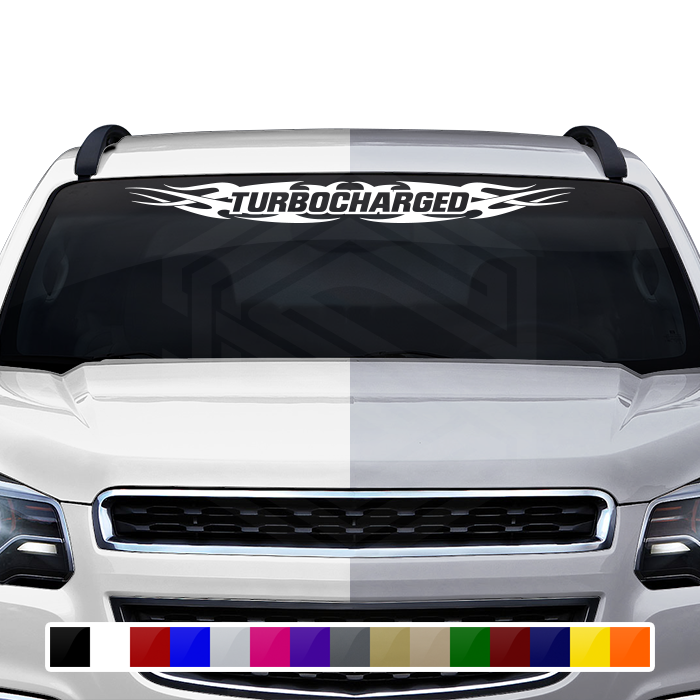 Calcomanía TURBOCHARGED n.° 148 para parabrisas y ventana, vinilo gráfico decorativo, diseño de llama tribal, 91 x 10,8 cm o más