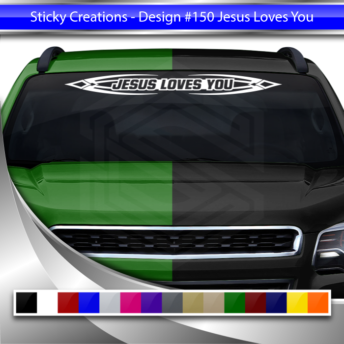 #150 JESUS LOVES YOU Decal Sticker Windshield Window Vinyl Graphic Banner Decoration Tribal Accent Design 36"x4.25"+