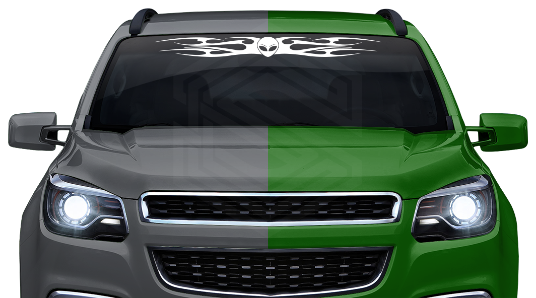 #155 ALIEN Head Decal Sticker Windshield Window Vinyl Graphic Banner Tribal Flame Design 36"x4.25"+