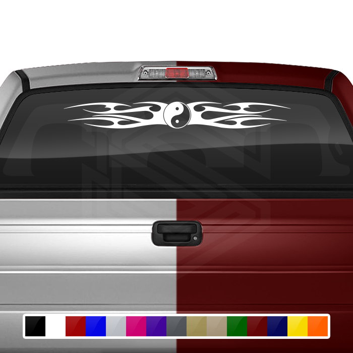 #155 YIN YANG Decal Sticker Windshield Window Vinyl Graphic Banner Decoration Tribal Flame Design 36"x4.25"+
