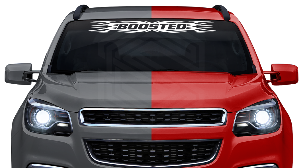 #161 BOOSTED Decal Sticker Windshield Window Vinyl Graphic Banner Decoration Tribal Flame Design 36"x4.25"+