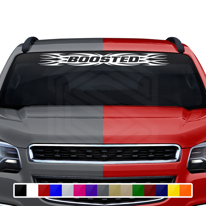 #161 BOOSTED Decal Sticker Windshield Window Vinyl Graphic Banner Decoration Tribal Flame Design 36"x4.25"+