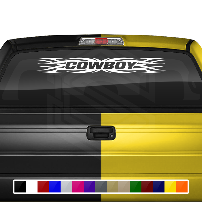 #161 COWBOY Decal Sticker Windshield Window Vinyl Graphic Banner Decoration Tribal Flame Design 36"x4.25"+