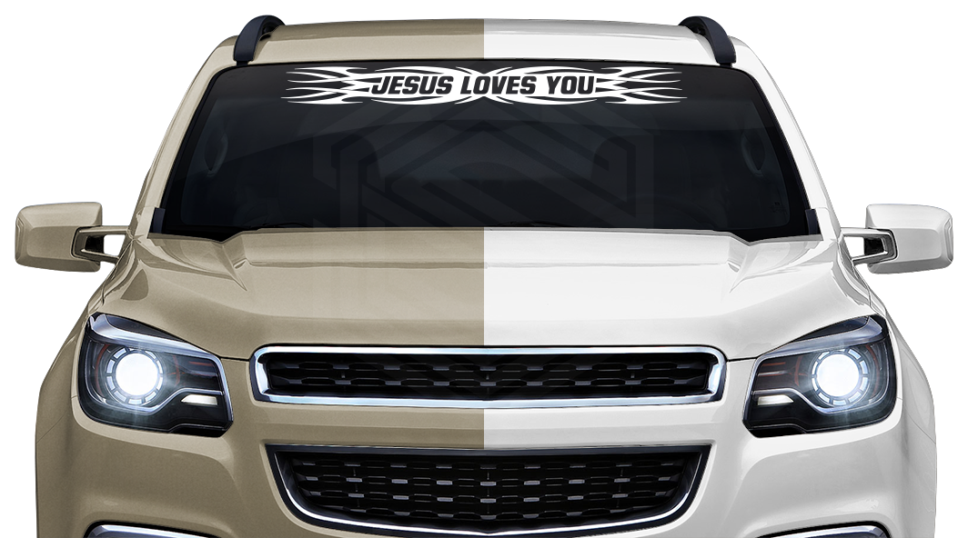 #161 JESUS LOVES YOU Decal Sticker Windshield Window Vinyl Graphic Banner Decoration Tribal Flame Design 36"x4.25"+