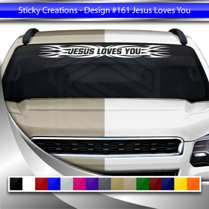 #161 JESUS LOVES YOU Decal Sticker Windshield Window Vinyl Graphic Banner Decoration Tribal Flame Design 36"x4.25"+
