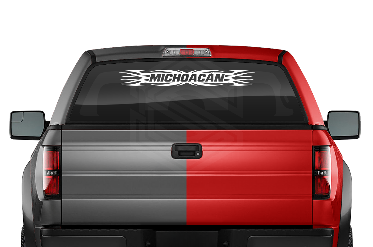 #161 MICHOACÁN MICH Mexico Decal Sticker Windshield Window Vinyl Graphic Banner Decoration Tribal Flame Design 36"x4.25"+