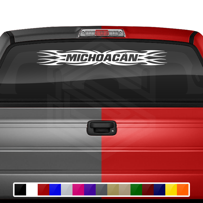 #161 MICHOACÁN MICH Mexico Decal Sticker Windshield Window Vinyl Graphic Banner Decoration Tribal Flame Design 36"x4.25"+