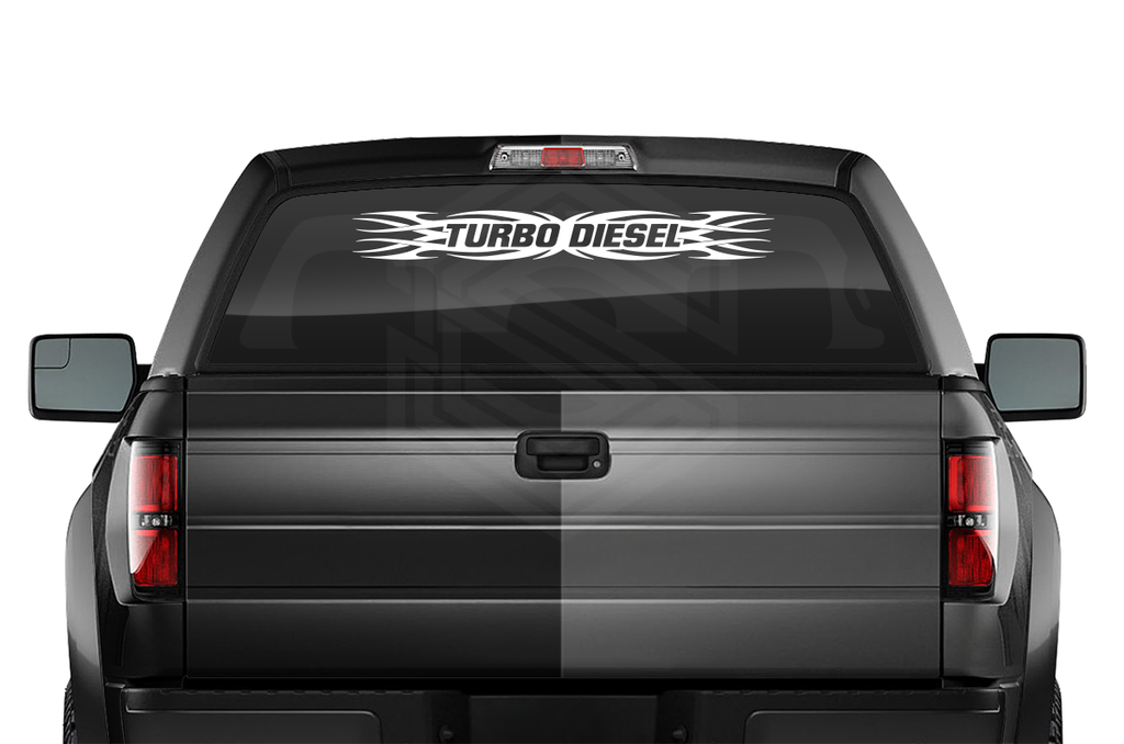 #161 TURBO DIESEL Decal Sticker Windshield Window Vinyl Graphic Banner Decoration Tribal Flame Design 36"x4.25"+