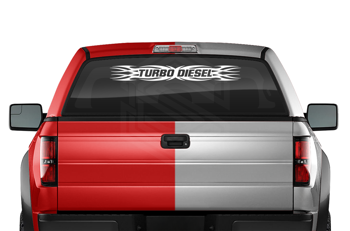 #161 TURBO DIESEL Decal Sticker Windshield Window Vinyl Graphic Banner Decoration Tribal Flame Design 36"x4.25"+