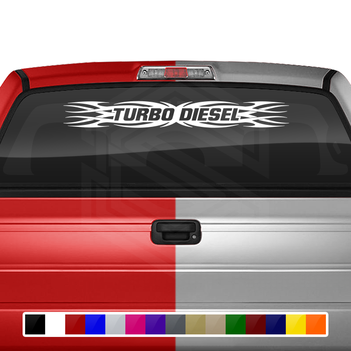 #161 TURBO DIESEL Decal Sticker Windshield Window Vinyl Graphic Banner Decoration Tribal Flame Design 36"x4.25"+