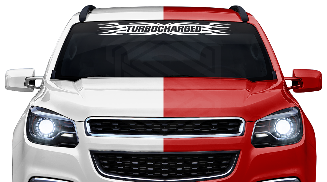 #161 TURBOCHARGED Decal Sticker Windshield Window Vinyl Graphic Banner Decoration Tribal Flame Design 36"x4.25"+