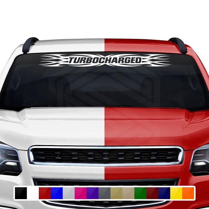 #161 TURBOCHARGED Decal Sticker Windshield Window Vinyl Graphic Banner Decoration Tribal Flame Design 36"x4.25"+
