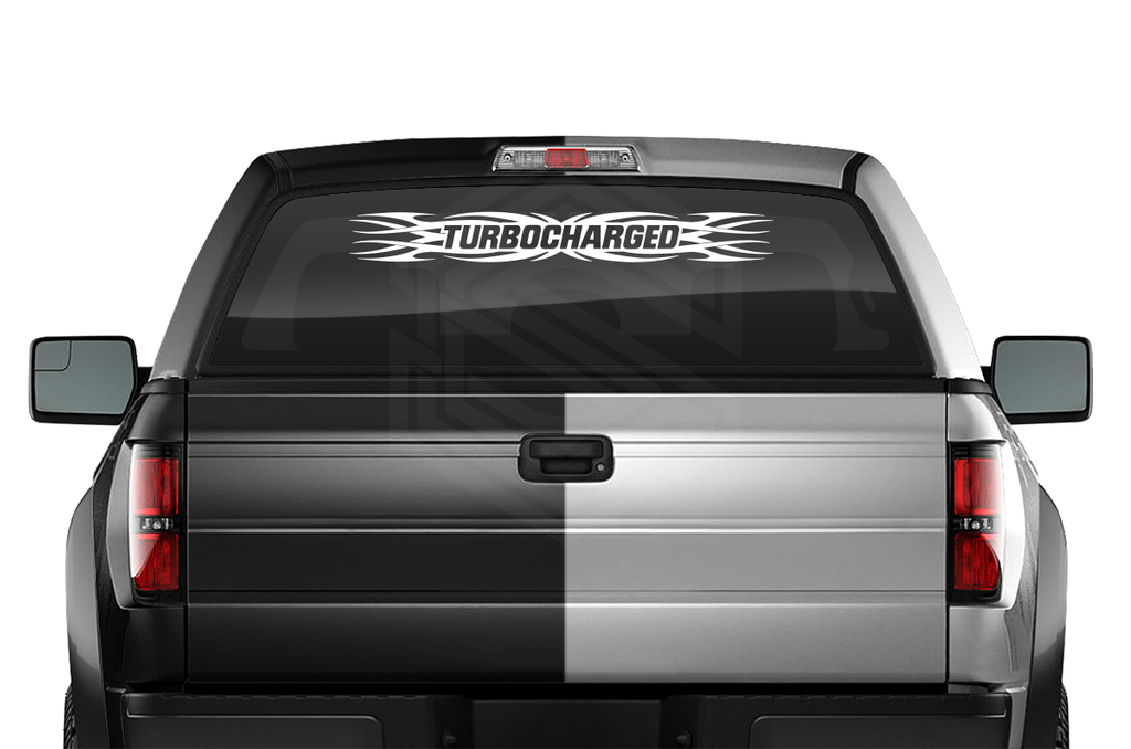 #161 TURBOCHARGED Decal Sticker Windshield Window Vinyl Graphic Banner Decoration Tribal Flame Design 36"x4.25"+