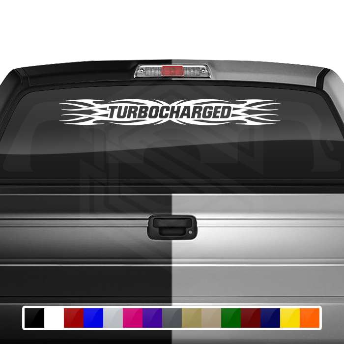 #161 TURBOCHARGED Decal Sticker Windshield Window Vinyl Graphic Banner Decoration Tribal Flame Design 36"x4.25"+
