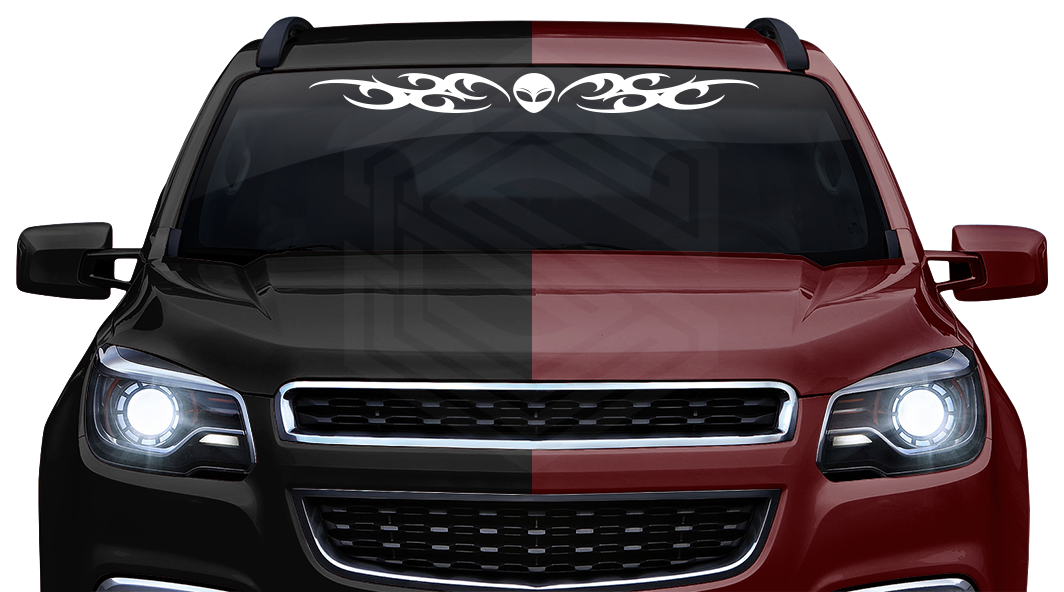 #168 ALIEN Head Decal Sticker Windshield Window Vinyl Graphic Banner Tribal Scroll Design 36"x4.25"+