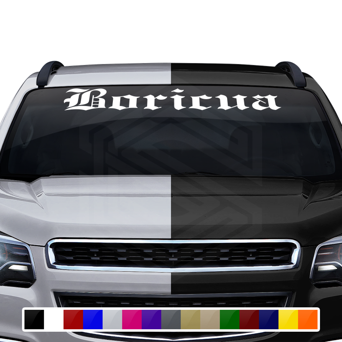 BORICUA Puerto Rico Decal Sticker Windshield Window Vinyl Graphic Banner Text Font-Etch Old English Bold 36"x4.25"+
