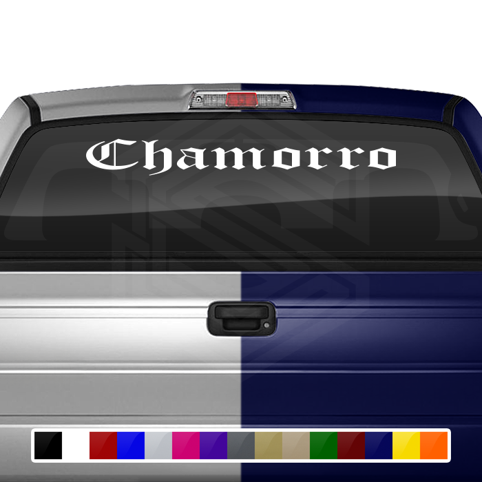 CHAMORRO Guam Decal Sticker Windshield Window Vinyl Graphic Banner Text Font-Old English 36"x4.25"+