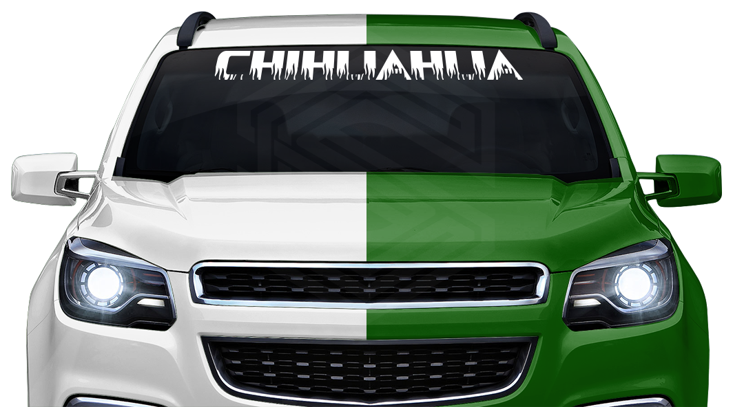 CHIHUAHUA CHIH Mexico Decal Sticker Windshield Window Vinyl Graphic Banner Text Font-Flame Caps 36"x4.25"+