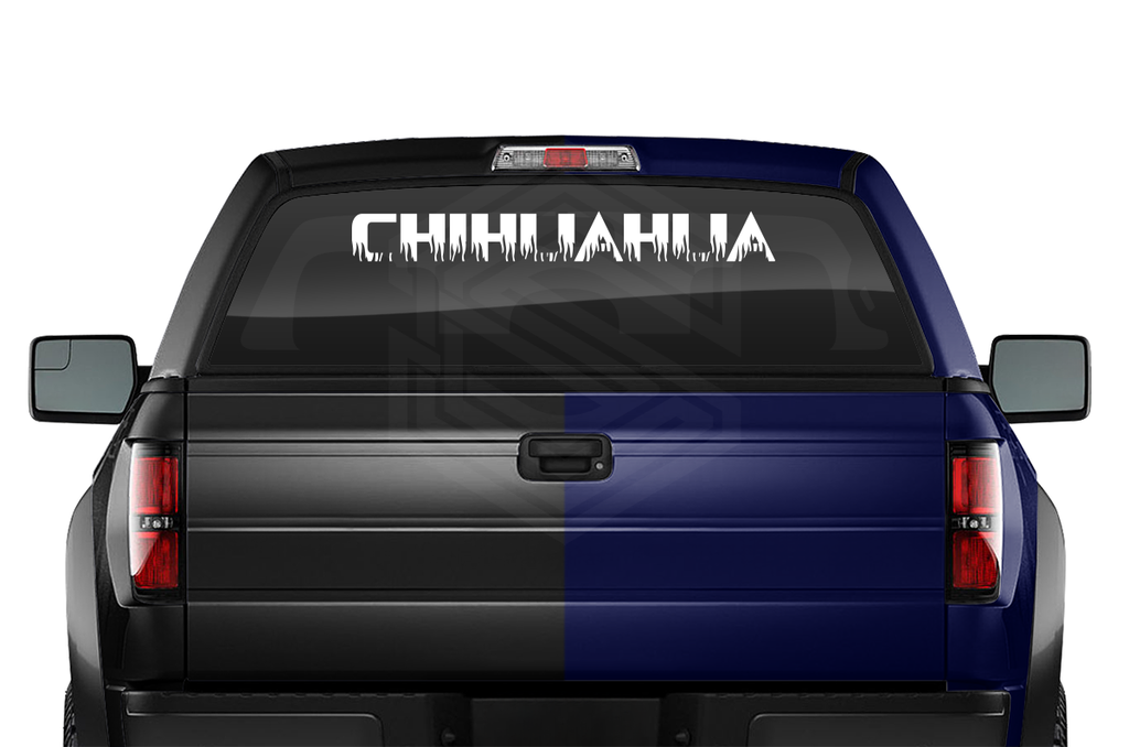 CHIHUAHUA CHIH Mexico Decal Sticker Windshield Window Vinyl Graphic Banner Text Font-Flame Caps 36"x4.25"+