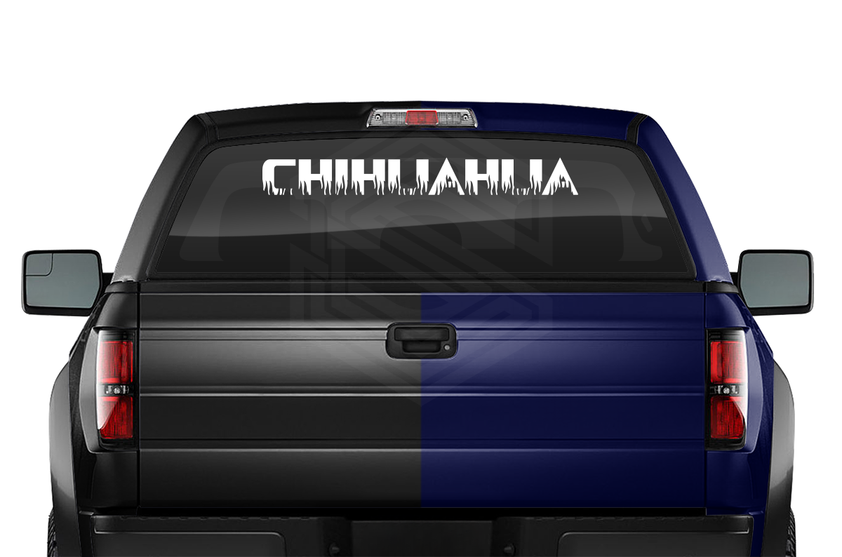 CHIHUAHUA CHIH Mexico Decal Sticker Windshield Window Vinyl Graphic Banner Text Font-Flame Caps 36"x4.25"+
