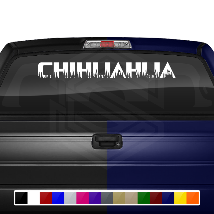 CHIHUAHUA CHIH Mexico Decal Sticker Windshield Window Vinyl Graphic Banner Text Font-Flame Caps 36"x4.25"+