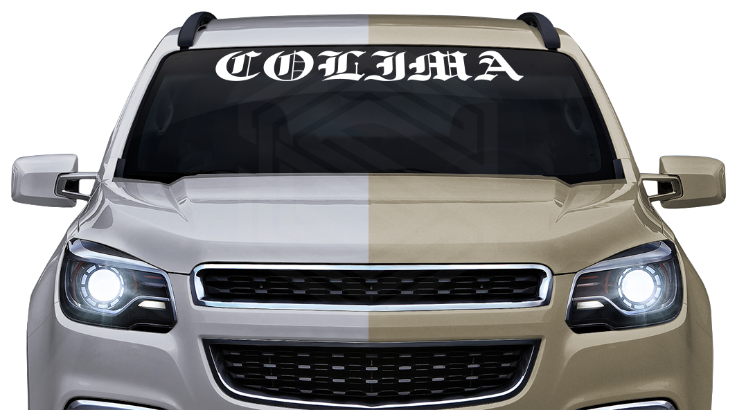 COLIMA COL Mexico Decal Sticker Windshield Window Vinyl Graphic Banner Text Font-Etch Old English Bold Caps 36"x4.25"+